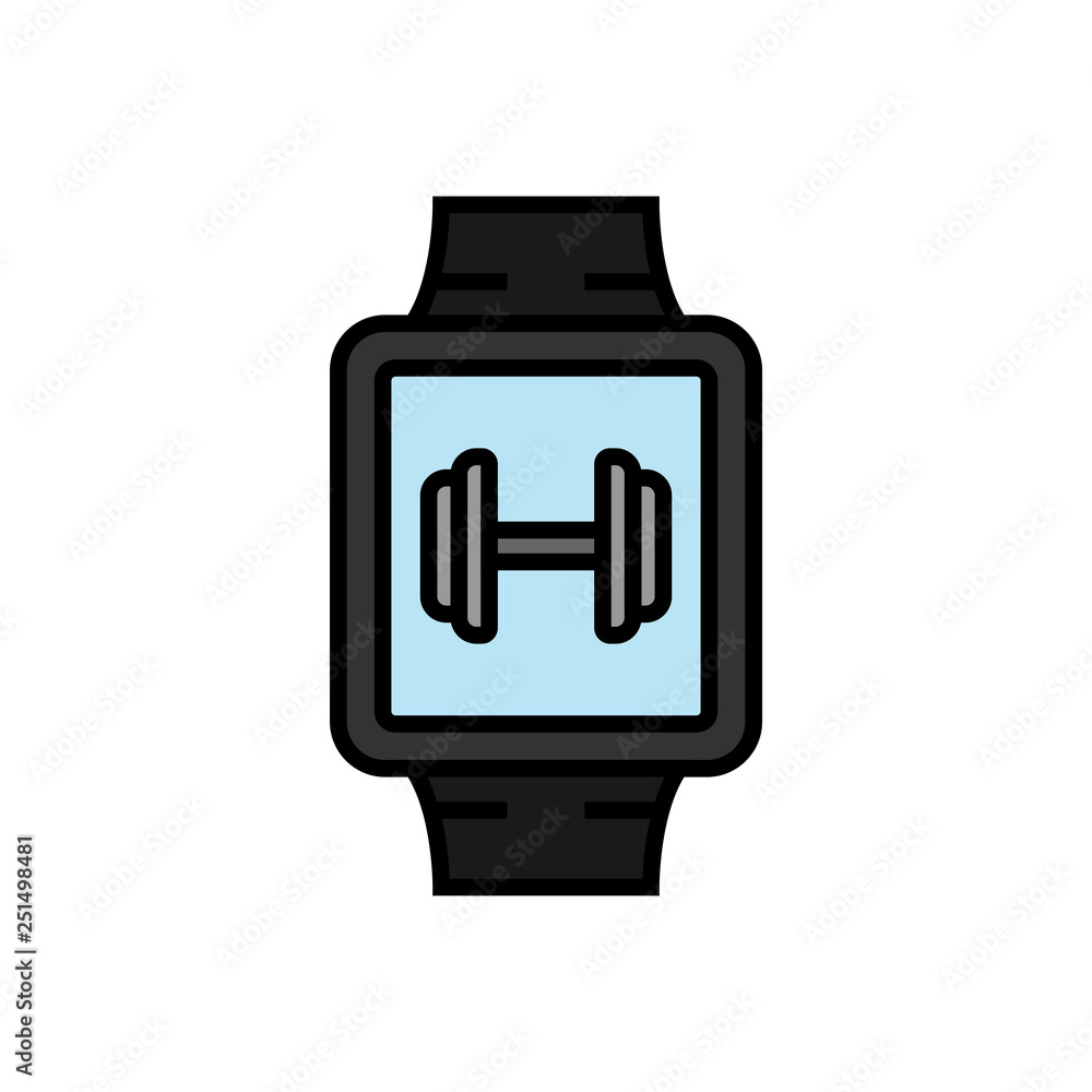 gym workout tracking smartwatch icon. smart watch with dumbbell symbol. simple vector graphic. gym workout tracking smartwatch icon. smart watch with dumbbell symbol. simple vector graphic.
