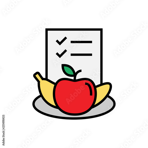 diet plan icon. food nutrition list sheet with apple and banana symbol for dietary habit illustration. simple vector graphic