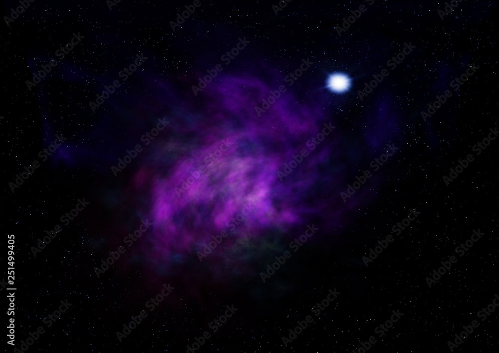 Star field in space and a nebulae. 3D rendering