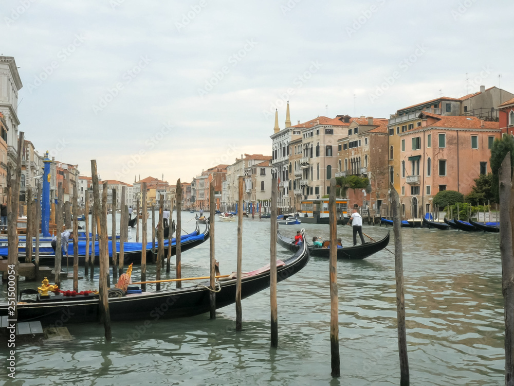gondolas on venice's grand canal in the afternoon