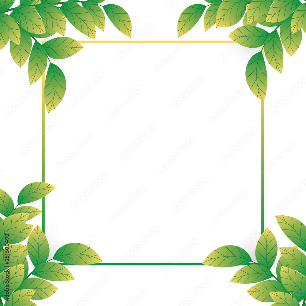 Green leaves frame on paper texture