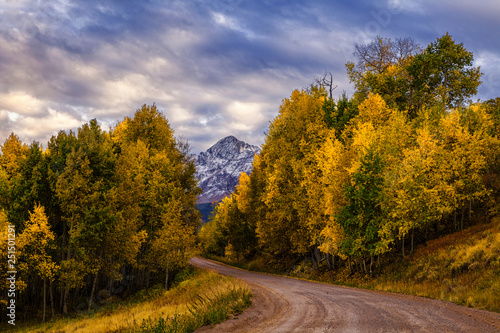 Road to the mountains at autumn