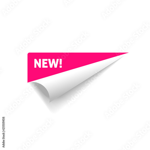 Folded corner vector, rolled paper sticker with new text sign isolated on white background clipart