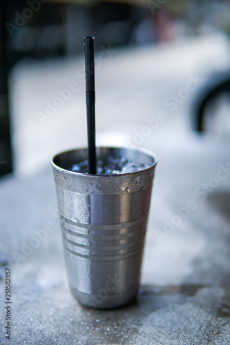 Close Up of Ice water with blurred background and copyspace.