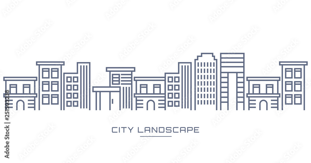 Fototapeta premium Cityscape Building Line art Vector Illustration design