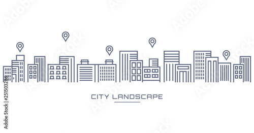 Cityscape Building Line art Vector Illustration design with pin location
