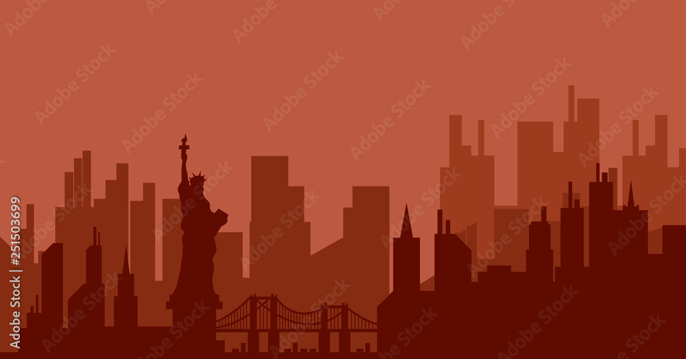 Silhouette new york city with landscape city