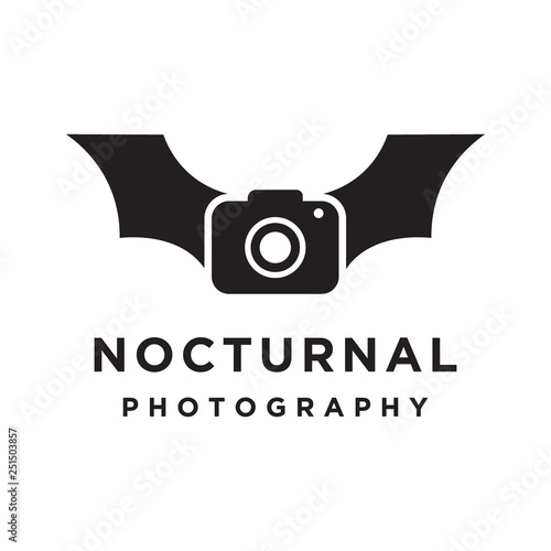 camera photography with nocturnal bat wings logo icon vector template