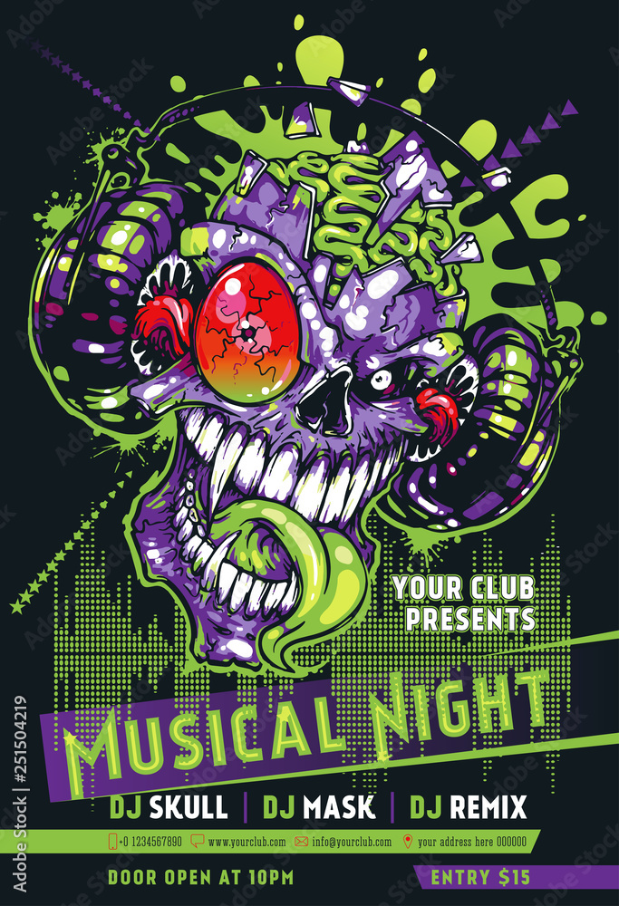 Fototapeta premium Music event flyer, banner, poster, brochure or magazine cover illustration template