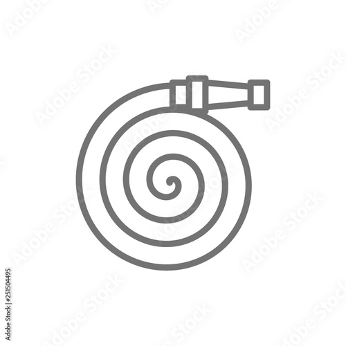 Pipeline firehose gear, firefighting equipment line icon.