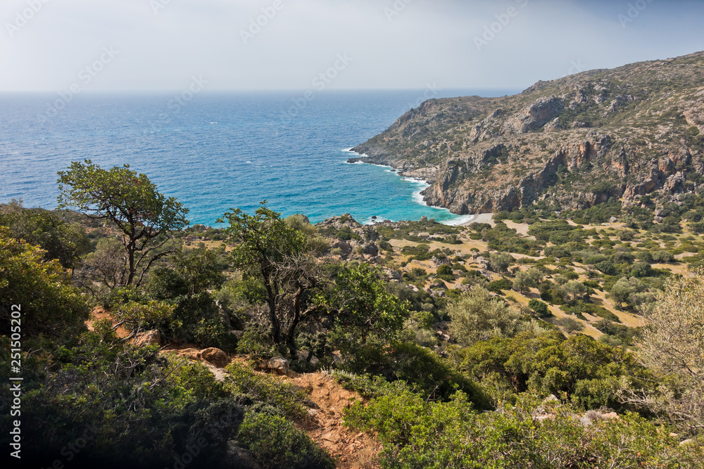 Coastal landscape near Lissos archaeological site, south-west coast of Crete island, Greece