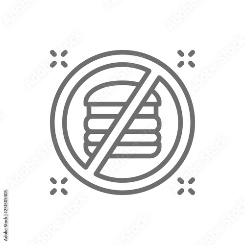 Forbidden sign with a hamburger, no fast food line icon.