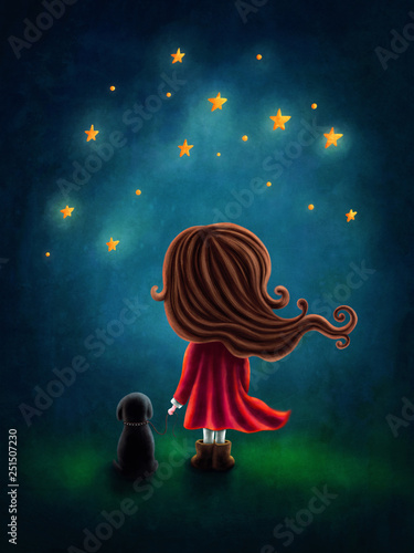 Fototapeta The small girl and a dog