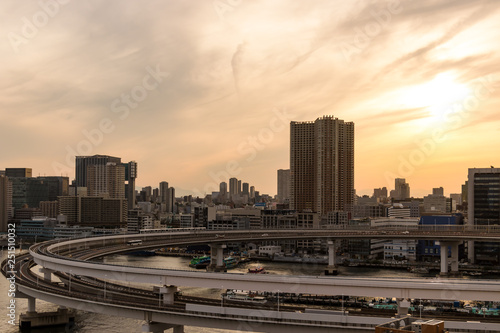 (東京都ｰ都市風景)レインボーから望む湾岸の夕景２