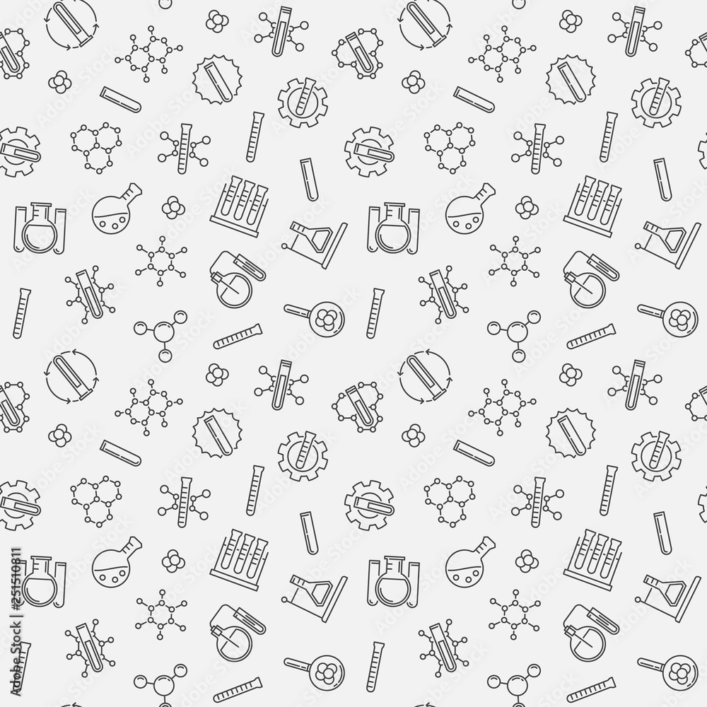 Chemistry outline simple pattern - vector Chemical concept seamless background in thin line style Chemistry outline simple pattern - vector Chemical concept seamless background in thin line style