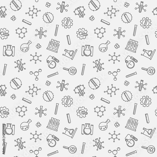 Chemistry outline simple pattern - vector Chemical concept seamless background in thin line style