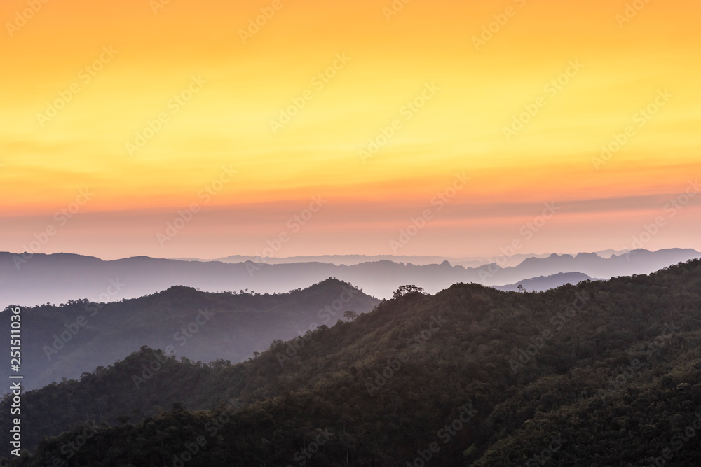 Mountains at sunrise, Elephant Hills, Thong Pha Phum National Park, Kanchanaburi, Thailand