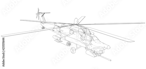 Drawing of helicopter  Vector wireframe concept. Created illustration of 3d. The layers of visible and invisible lines are separated