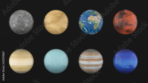 solar system of the planet on a black background 3d