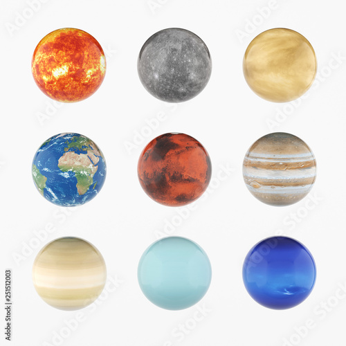solar system of the planet on a white background 3d