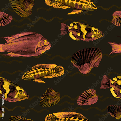 Seamless patterns with tropical fish