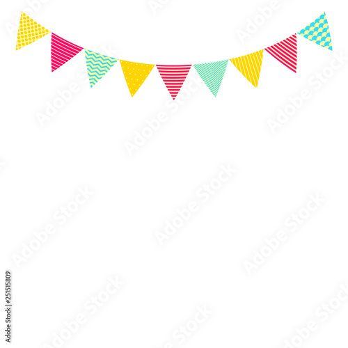 Colorful triangle flags garland, celebration template vector illustration