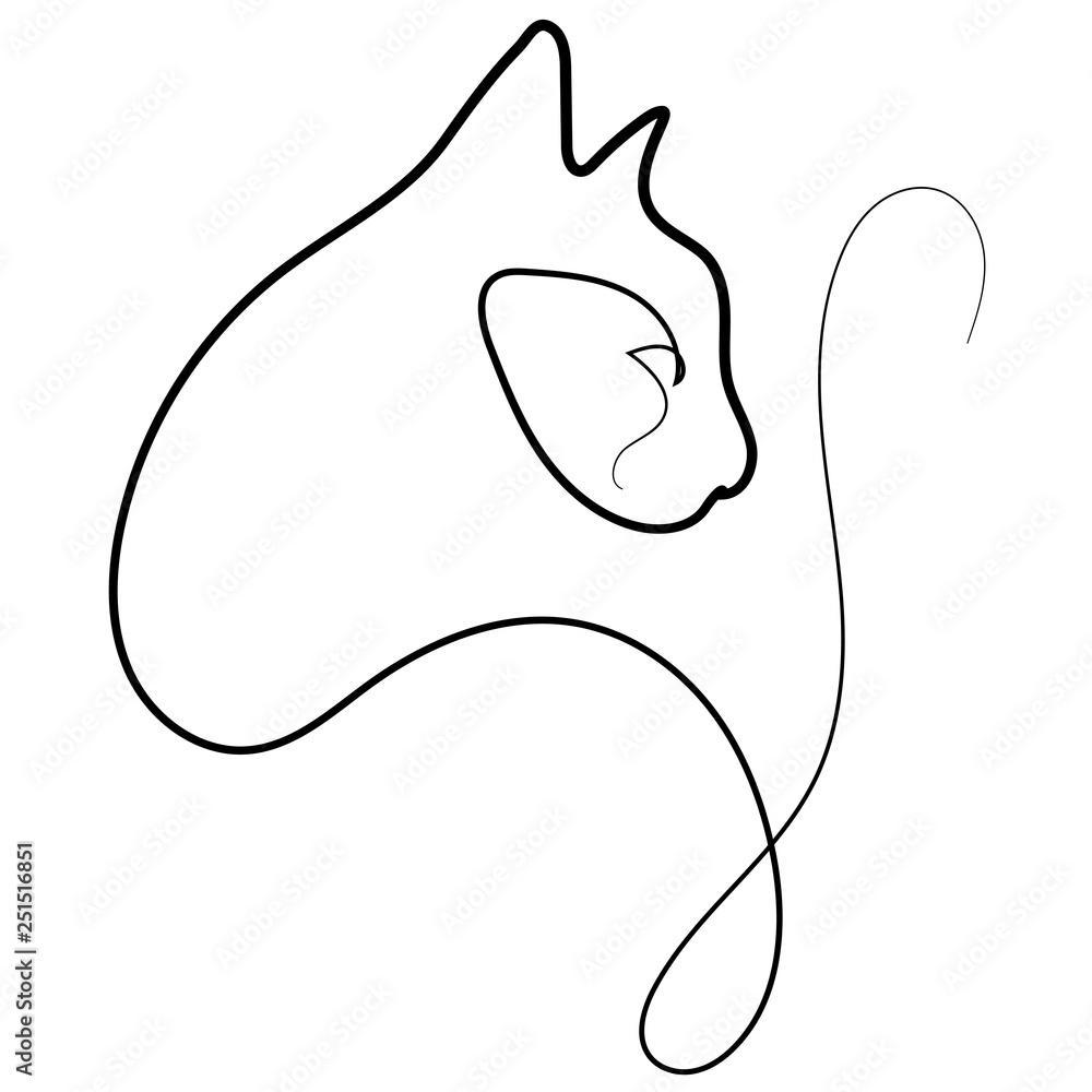 Fotografie One line cat design silhouette. Vector illustration