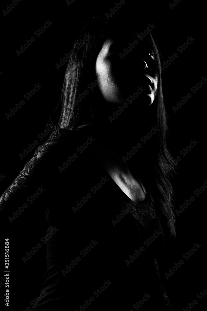 Φωτογραφία Silhouette Slim Skin Asian Woman black straight hair with Body Suit rim light, A