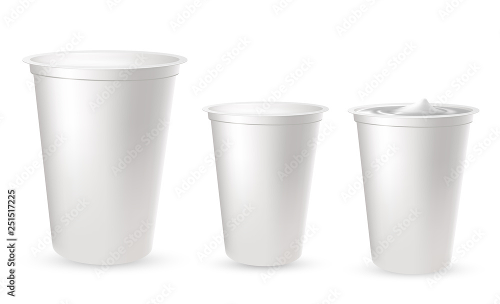 Realistic plastic packages for yogurt. 3d Vector. Realistic plastic packages for yogurt. 3d Vector.