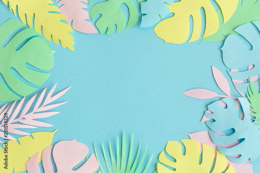 Multicolored tropical leaves abstract summer and travel concepts.