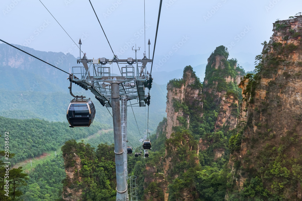 Cableway in Tianzi Avatar mountains nature park - Wulingyuan China