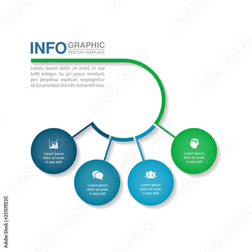 Vector infographic template for circular diagram, graph, presentation, chart, business concept with 4 options.