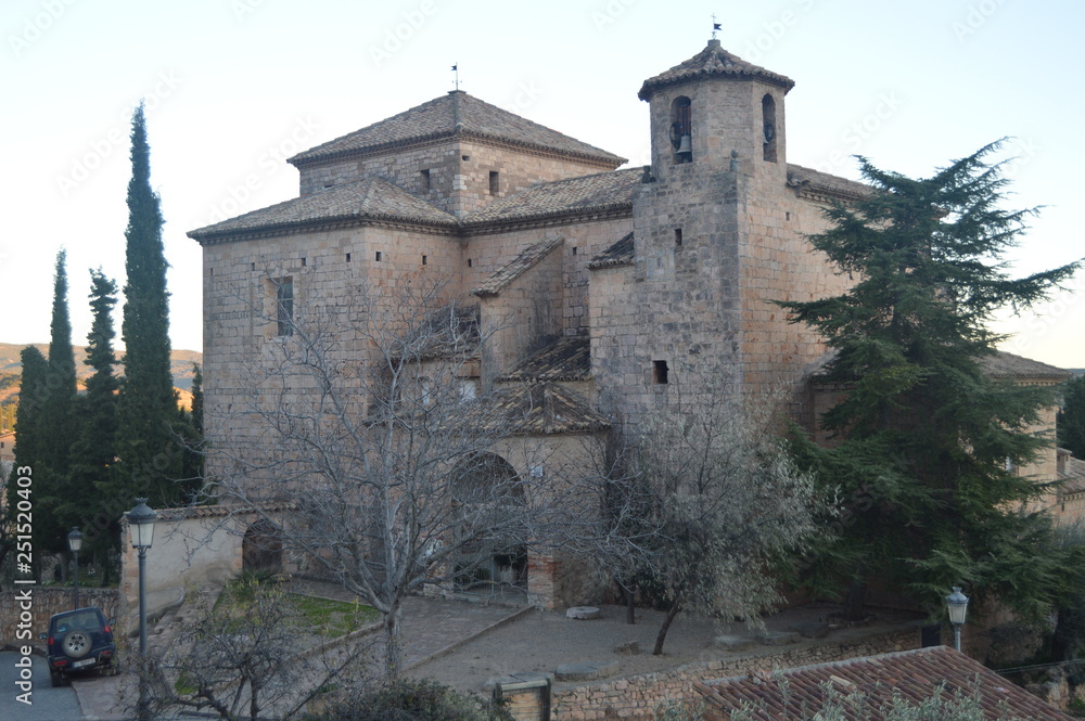 Main Facade Of The Parish Church Of San Miguel Arcangel In Alquezar. Landscapes, Nature, History, Architecture. December 28, 2014. Alquezar, Huesca, Aragon, Spain.
