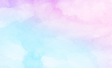Grunge light pink, purple and sky blue watercolor background. Smooth pastel colors wet effect hand drawn canvas. Aquarelle shades paper textured illustration for design, vintage card, retro templates