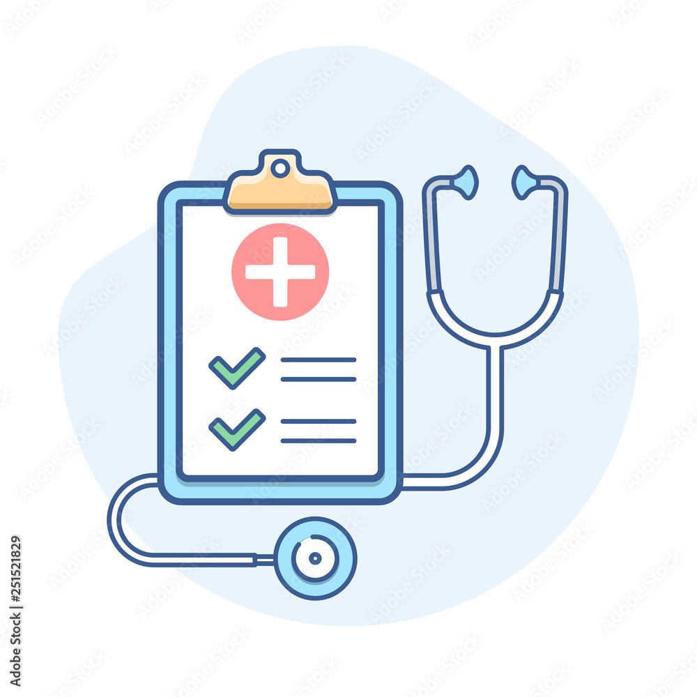 Medical insurance with stethoscope line icon. Insurance policy outline illustration. Medical insurance with stethoscope line icon. Insurance policy outline illustration.