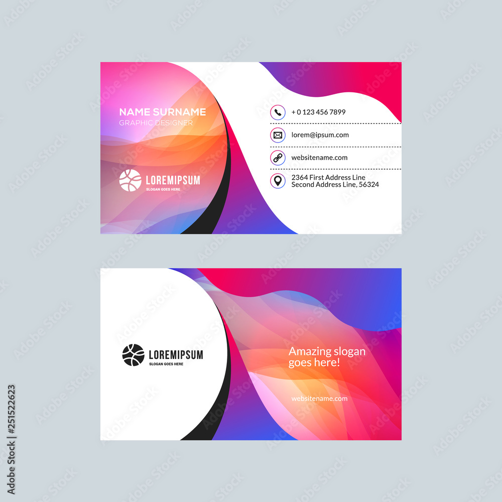 Double-sided horizontal business card template with abstract background. Vector mockup illustration. Stationery design