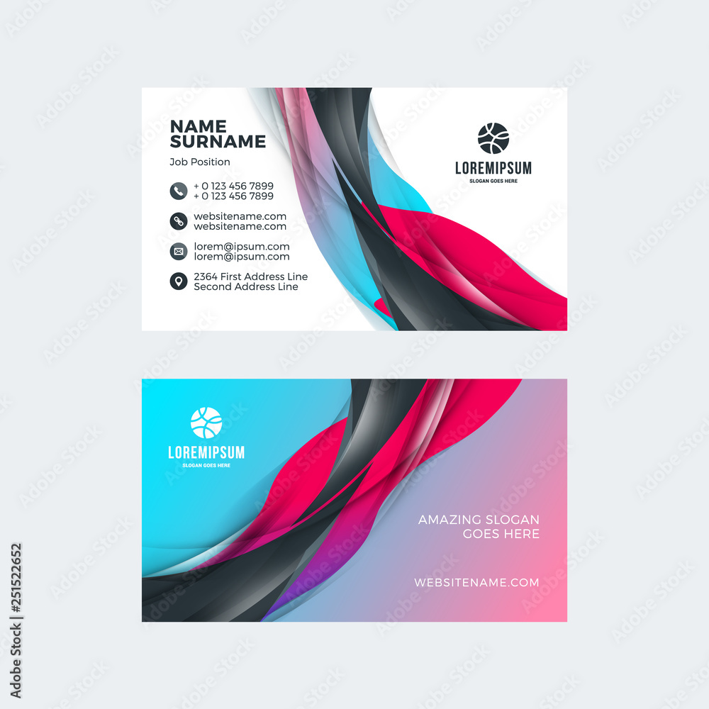 Double-sided horizontal business card template with abstract background. Vector mockup illustration. Stationery design Double-sided horizontal business card template with abstract background. Vector mockup illustration. Stationery design