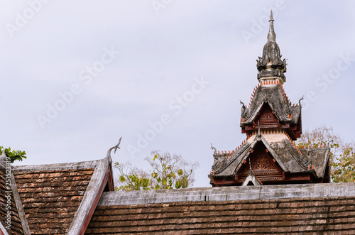 Antique Pavilion of Wat Sisaket Monastery is Religious Attractive Landmark of Vientiane City of Laos.