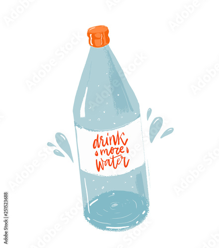 Dring more water poster with handwritten calligraphy inscription. Healthy lifestyle motivation.