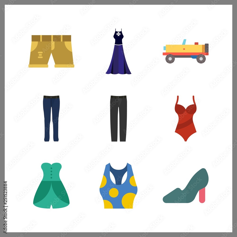 9 model icon. Vector illustration model set. high heels and swimsuit icons for model works 9 model icon. Vector illustration model set. high heels and swimsuit icons for model works
