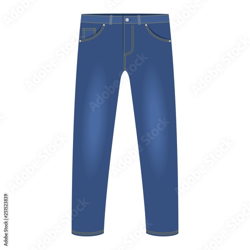 Men's dark blue denim jeans pants isolated on white background. Trendy fashion denim casual clothes, jeans outfit garments models. Vector illustration