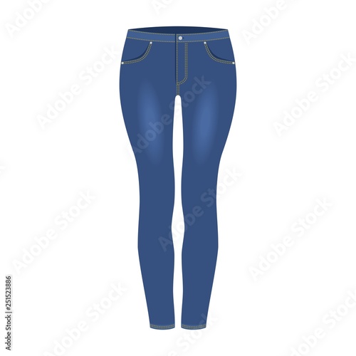 Women's dark blue denim jeans pants isolated on white background. Trendy fashion denim casual clothes, jeans outfit garments models. Vector illustration