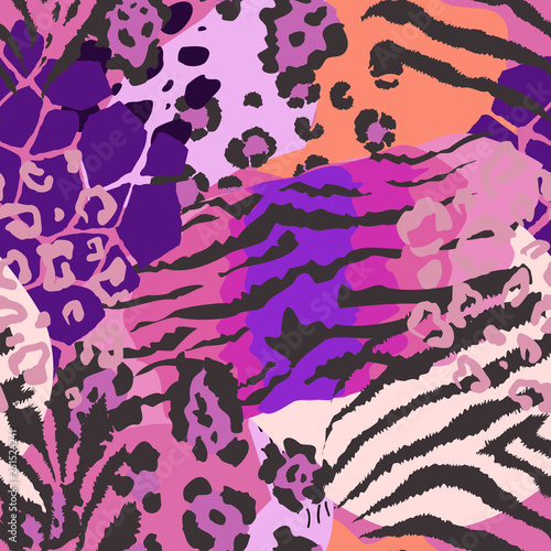 Vector abstract seamless pattern with animal skin motifs.