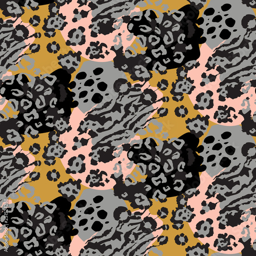 Vector abstract seamless pattern with animal skin motifs.