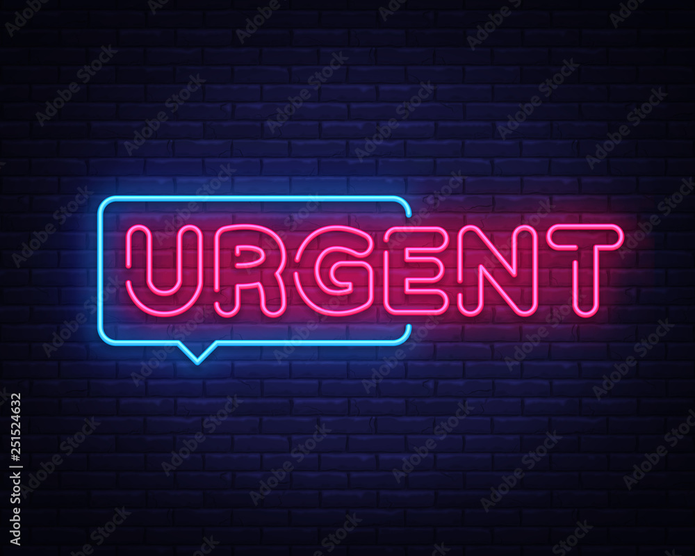 Urgent neon text vector design template. Urgent neon sign, light banner design element colorful modern design trend, night bright advertising, bright sign. Vector illustration Urgent neon text vector design template. Urgent neon sign, light banner design element colorful modern design trend, night bright advertising, bright sign. Vector illustration