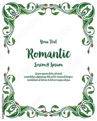 Vector illustration beautiful green leaf floral frame for write a invitation romantic hand drawn