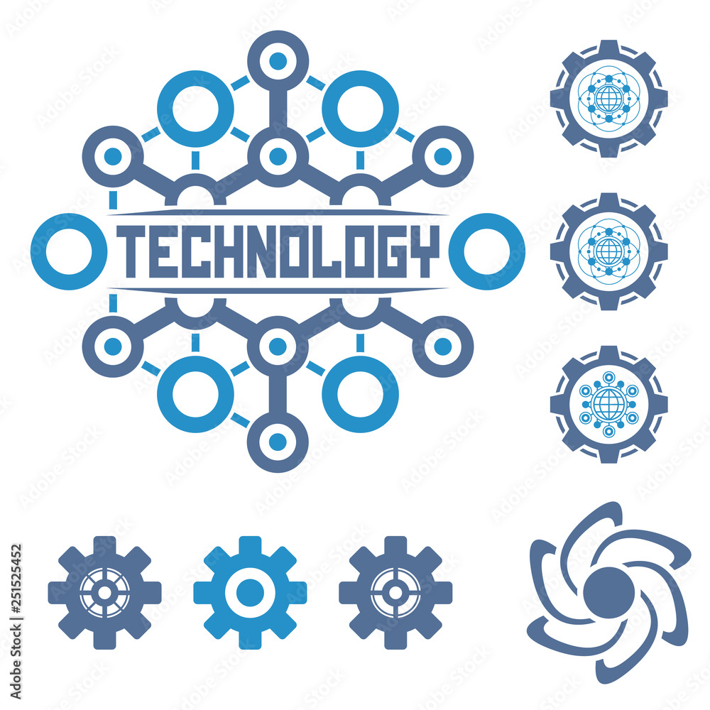 Set of technological icons and logos. Circuit elements. Set of technological icons and logos. Circuit elements.