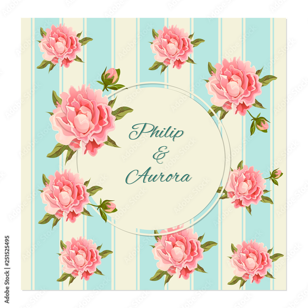 Vector botanical banners with pink peony flowers. Romantic design for natural cosmetics, perfume, women products. Wedding invitation. Vector illustration with delicate peonies.