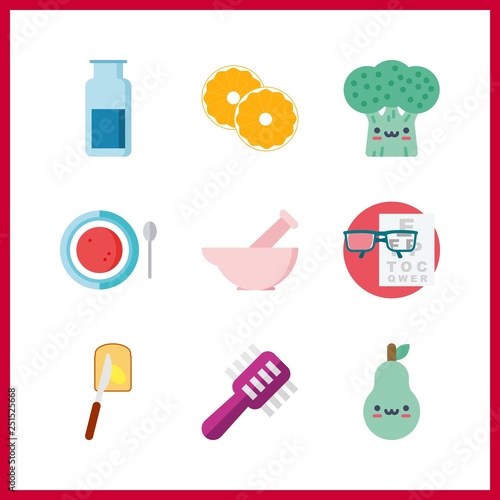 9 healthy icon. Vector illustration healthy set. fatty bread and broccoli icons for healthy works