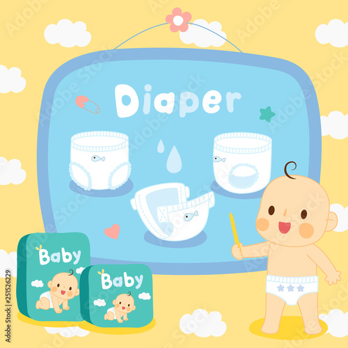 set cute baby with diapers on pattern cloud